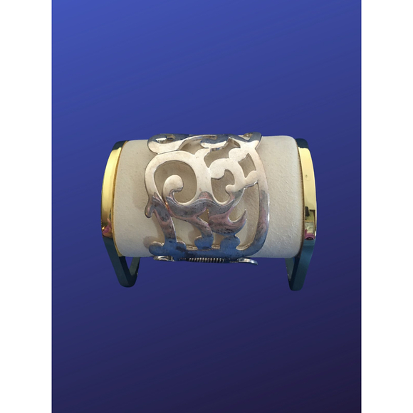 UNBRANDED Hinged CUFF Bracelet, Silver-tone Cut-out Scrollwork design, EUC - Picture 2 of 6